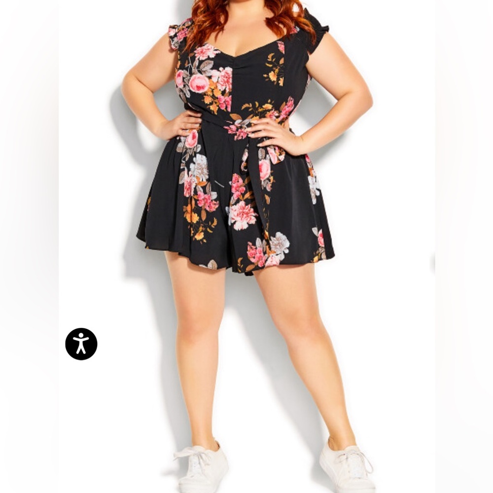 NEW City Chic playsuit jumpsuit Floral Black Romper size L/20